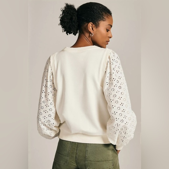 Pilcro Washed Eyelet Sweatshirt Anthropologie Ivory Top - Picture 2 of 6